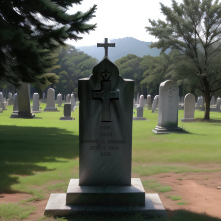 Christian stone cross on the stone isolated on transparentの素材