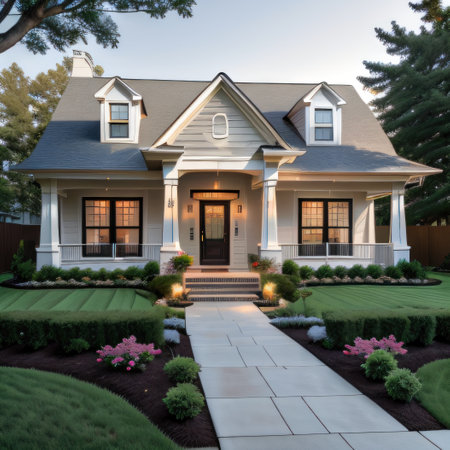 Classic American suburban modern Two white siding dark shingle spaciousの素材