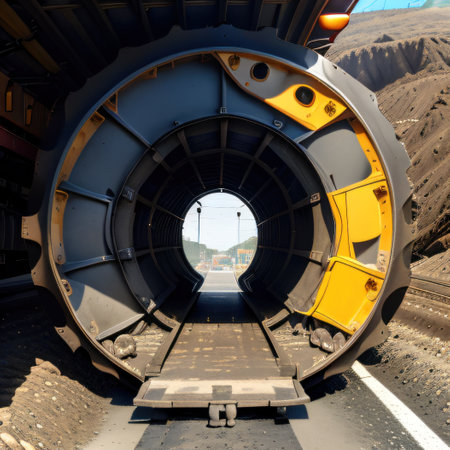 A new road is under construction with several pieces of heavy equipmentの素材