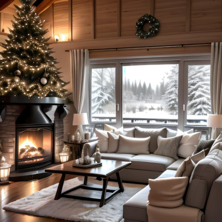 Stylish interior of living room in winter timeの素材