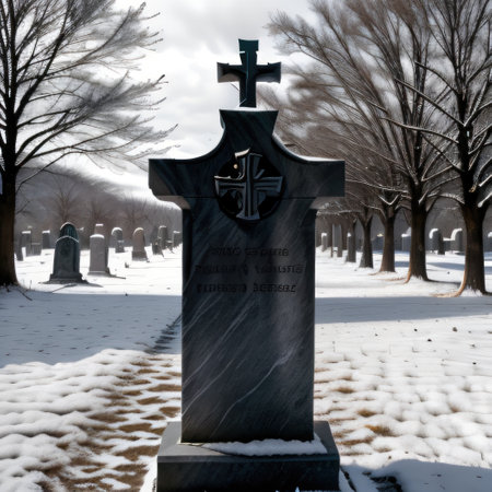 Christian stone cross on the stone isolated on transparentの素材