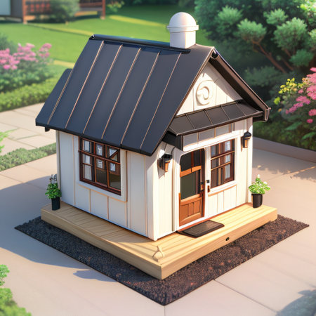 Cute little isometric cozy house with smallの素材