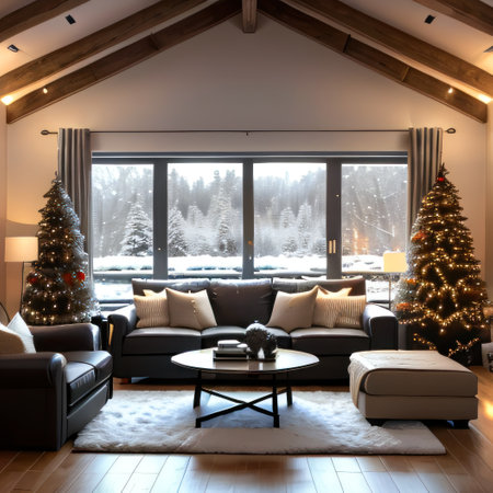 Stylish interior of living room in winter timeの素材