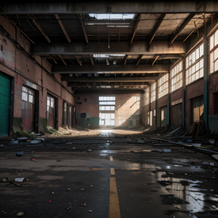 Abandoned factory building with many graffiti on the walls at A vividの素材