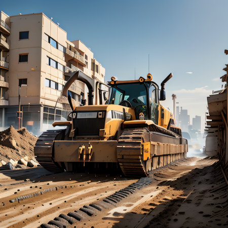 construction with bulldozer clearing debris from foundation for newの素材