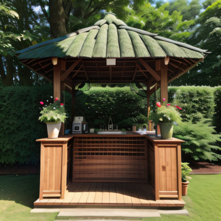 Wooden product display podium with green leave Minimalistic natureの素材