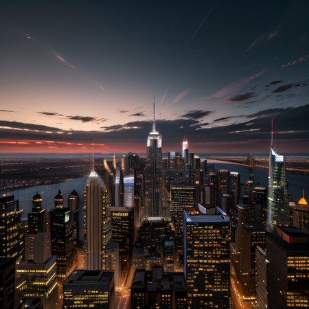city skyline at sunset usingの素材