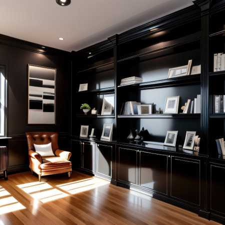 Bookcase minimalist sleek black glossy modernの素材