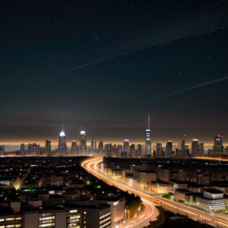 City at night with traffic lightsの素材