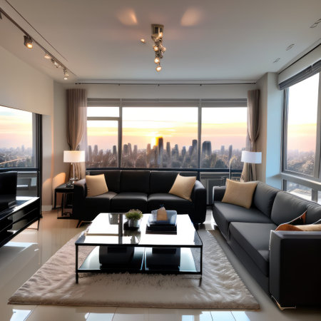 moderne Wohnung vor GroÃstadt gen AIの素材