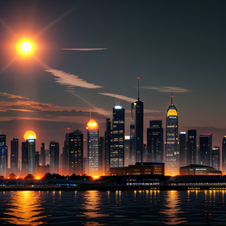 city skyline at sunsetの素材