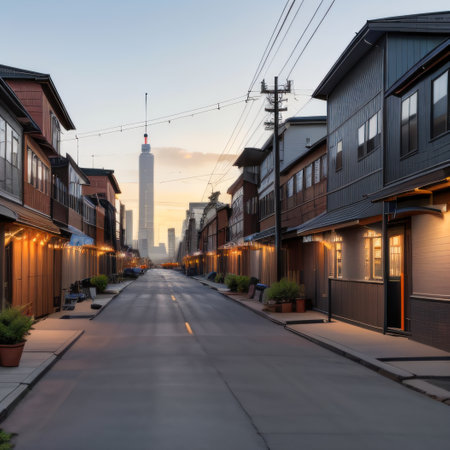 A city skyline with buildings constructed using reclaimed emphasizingの素材
