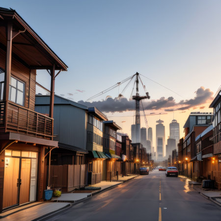A city skyline with buildings constructed using reclaimed emphasizingの素材
