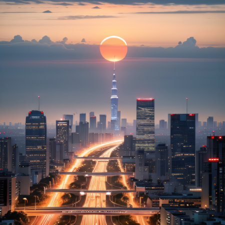 city skyline at sunsetの素材