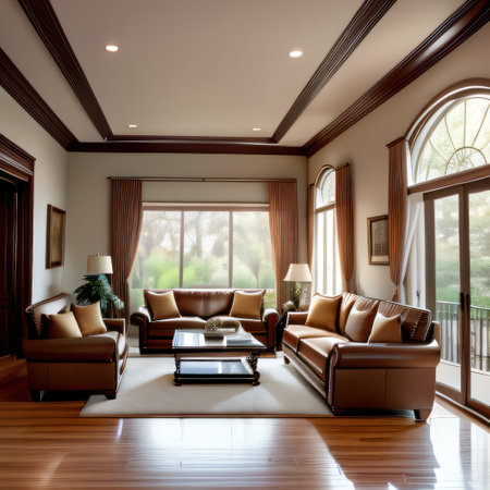 Vertical frame of an elegant living room interior with couch andの素材