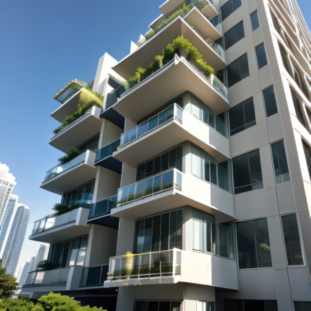 Close up view a futuristic sustainable design with verticalの素材