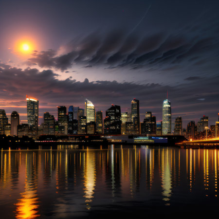City skyline with financial datrepresenting the intersection of finance andの素材