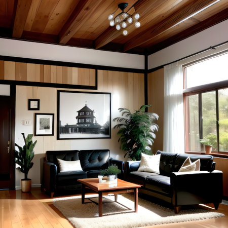 Modern living room dÃ©cor with wooden and vintageの素材