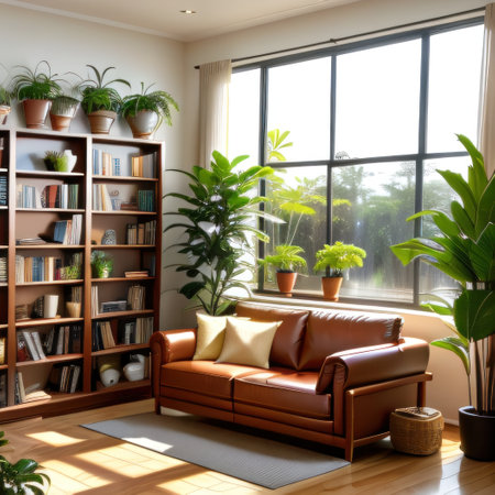 Living Room with Floating Book Shelvesの素材