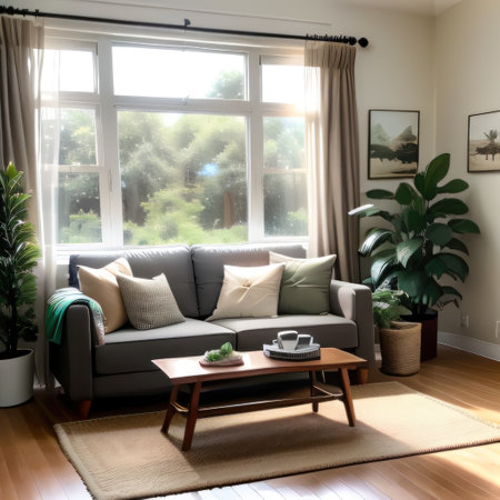 cozy living room with ample seating and naturalの素材