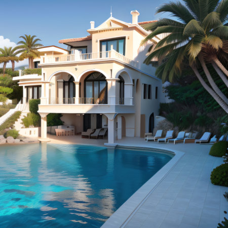 luxury mediterranean house with oceanの素材