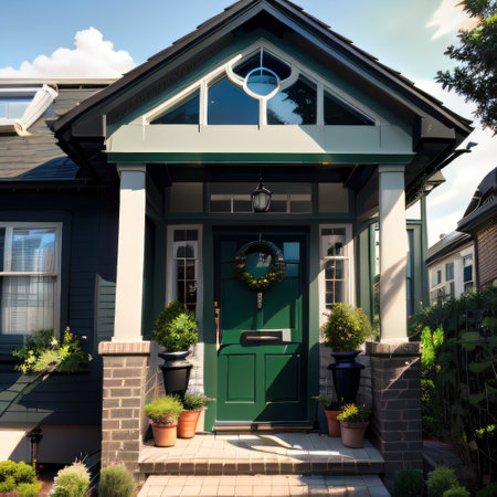 Green house with black doorの素材