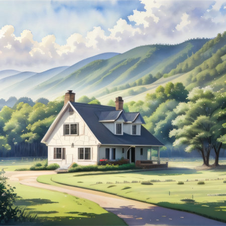 The depicts a house in a ruralの素材