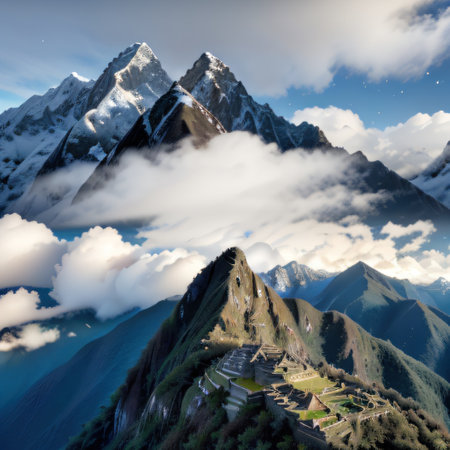High angle view of Machu Picchu historical place inの素材