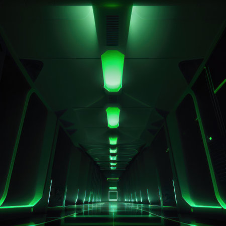 Empty geometrical Room in Dark Green Colors with beautiful Futuristicの素材