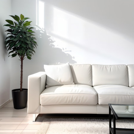 Modern living room with white clean minimalistic interior Super photoの素材