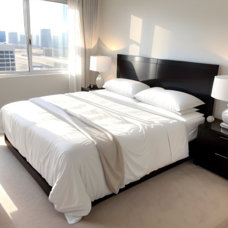 elegant white modern bedroom interior on sunny IAの素材