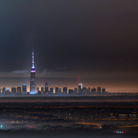 City lights in the Cityscape in the fog background with urban skyline sの素材