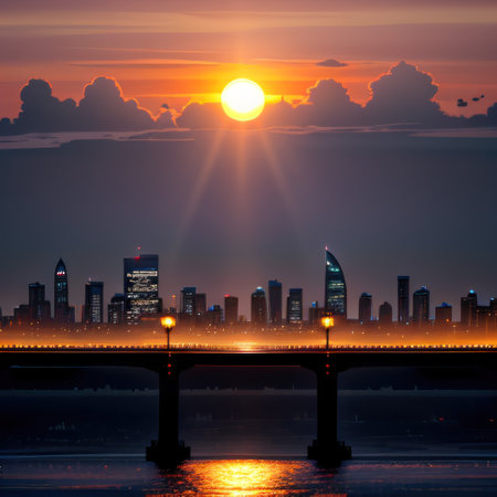 city skyline at sunsetの素材