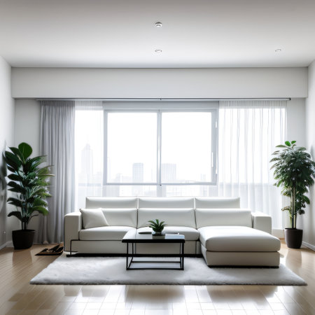 Modern living room with white clean minimalistic interior Super photoの素材