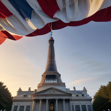 The of celebration Independence Day of flag hangs on the flagpole of aの素材