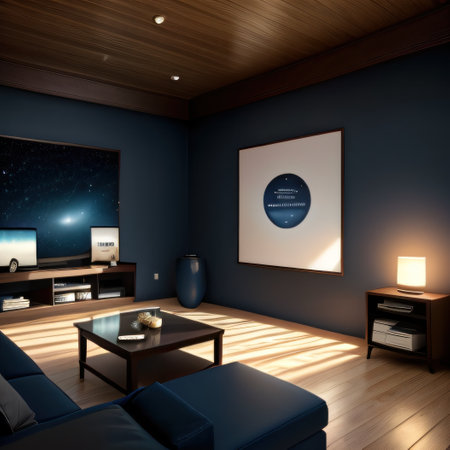 interior of modern living room with blue wall, 3d renderの素材