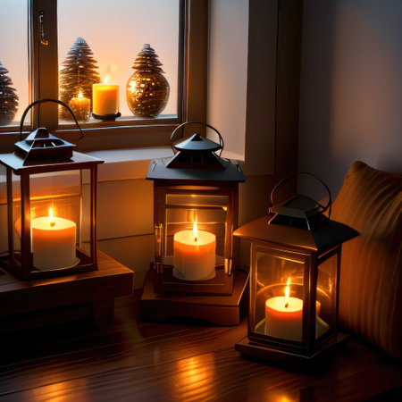 a warm and cozy living with lanterns and candles on the created withの素材
