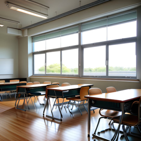 Modern design of the classroom in the style of Sunlight enters the roomの素材