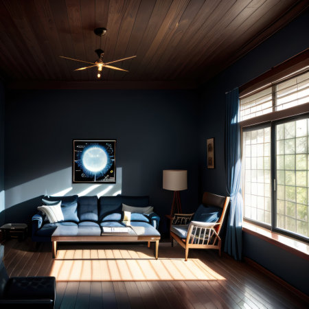 interior of modern living room with blue wall, 3d renderの素材