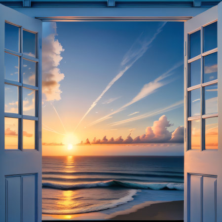 white fluffy clouds going flying open objects isolated on blue Door toの素材