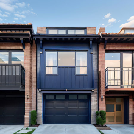 Close up Medium density architectural Houses with the same design next toの素材