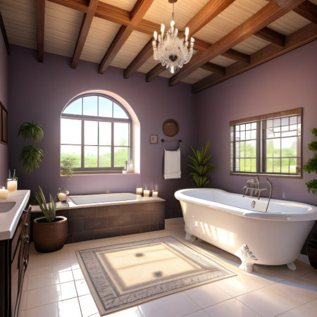 a bathroom with candles and a Mediterranean interior Bathroom withの素材