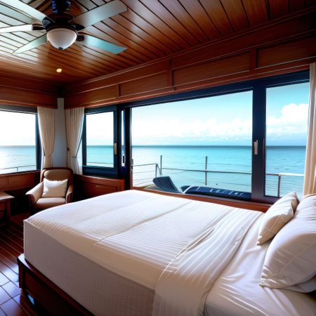 A bedroom with a view of theの素材