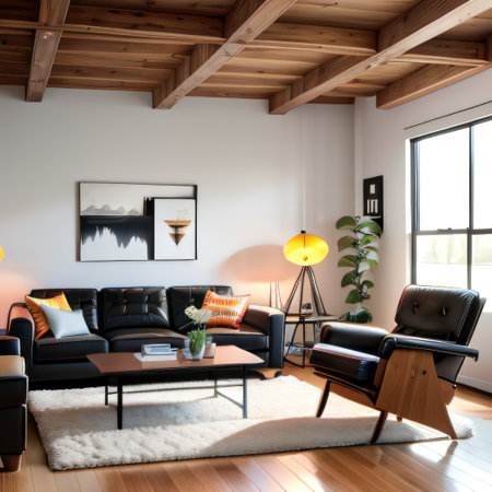 A hip Living Room which blends industrial design elements with modernの素材