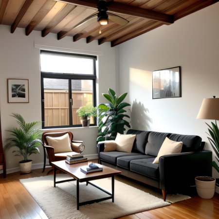 Modern living room dÃ©cor with wooden and vintageの素材