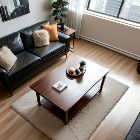 Contemporary living room with table andの素材
