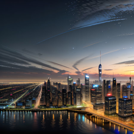 Panoramic view of a modern metropolis with its impressiveの素材