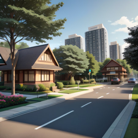 Isometric town abstract city elements tree modern park architecture houseの素材