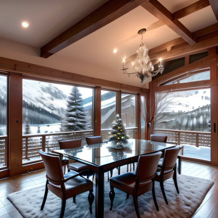 a luxury and modern open plan living dining room space with indoor plantsの素材
