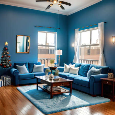 interior room design for christmas and decoration with blue softable withの素材
